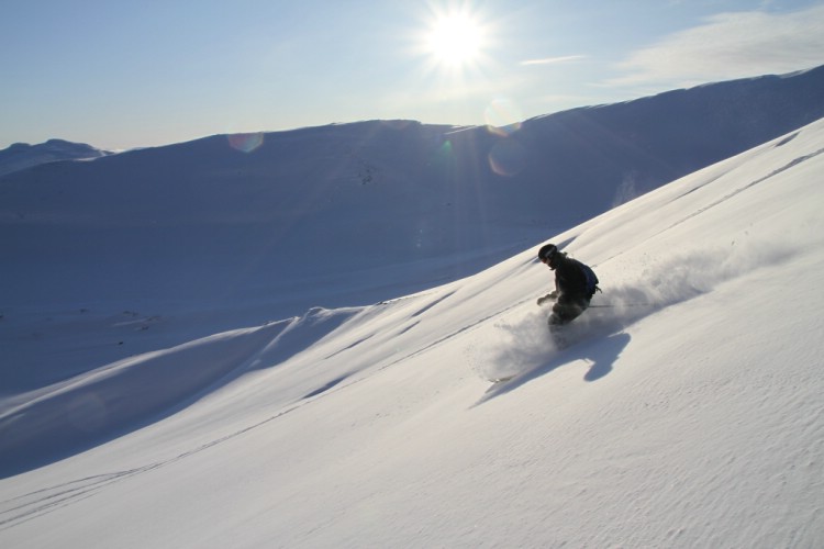 Start of the heliski season 2010. On the south face of Korsa. Photo: Andreas Bengtsson